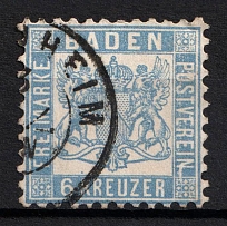 1865 6kr Baden, German States, Germany (Mi. 19 a  a, Canceled, CV $110, )