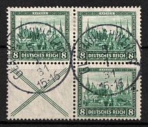 1930 8pf Weimar Republic, Germany, Se-tenant Block, Zusammendrucke (Mi. W 37, 450, Canceled, CV $200)