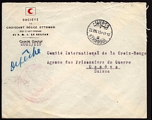 1915 (25 Oct) Ottoman Red Crescent Society under the High Patronage of the Sultan, World War I Military Dispatch Cover from Istanbul (Turkey) to International Committee of the Red Cross Prisoners of War Agency in Geneva (Switzerland)