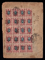 1921 (19 Nov) Ukraine, Russian Civil War cover to New York (United States), total franked with 20x15k tridents of Polodila 1 (300 Rub on RSFSR tariff)