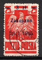 1945 3zl on 25gr Republic of Poland (Fi. 357 B10, 'Zakopane', Closed 'e', Canceled)