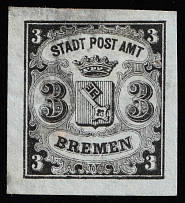 1855 3g Bremen, German States, Germany (Mi 1y, CV $180)