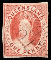 1863 1p Queensland, Australia (SG 22, Canceled, CV $30)