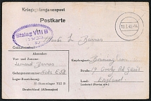 1942 (13 Mar) WWII German Prisoners of War POW Camp in Poland, Postcard to Birmingham (England) (Stalag VIII B)
