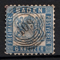 1864 6kr Baden, German States, Germany (Mi. 19 a, Canceled, CV $50)