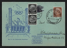 1936 (12 Aug) 'The Gate of the Olympic Track', Advertising Cover Letter from Braunschweig to Schaffhausen (Switzerland) franked with 5pf Hindenburg, Third Reich, German Propaganda