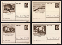 1940 Hindenburg, Third Reich, Germany, 4 Postal Cards (Proofs, Druckproben)