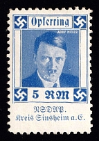 5rm 'Adolf Hitler', Donation to the 'NSDAP', Swastika, Third Reich Propaganda, Cinderella, Nazi Germany (MNH)