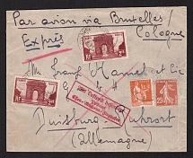 1933 (28 Jul) France Express Airmail cover to Duisburg (Germany) via Essen, with airmail handstamp