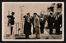 1938 'On the armored ship Cavour during the naval parade in Naples' Italy, Propaganda Postcard, Third Reich Nazi Germany franked with Italian stamps