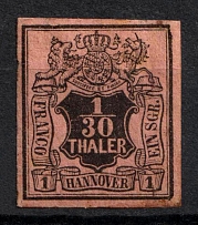 1851-55 1/30t Hannover, German States, Germany (Mi. 3 b, Sc. 3, Red Paper, Signed, CV $130)