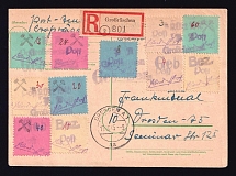 1945 (11 Oct) Grosraschen, Registered Postcard to Dresden, Germany Local Post (Mi. 1 - 3, 4 - 12, Emergency Postmark, CV $570)