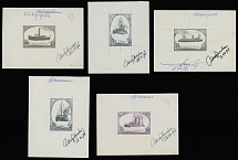 Soviet Union - Large Die Proofs - 1976, Icebreakers, 4k-20k, complete set of five die proofs of engraved part of the design, artist A. Axamit with group of engravers, printer's markings at sides, printed on paper without gum, VF …