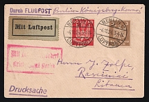 1924 (6 Oct) Germany Berlin - Kaunas - Raseinai, Airmail cover flight Berlin - Konigsberg - Kaunas (Muller 156, CV $1,500)