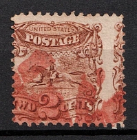 1869 2c Post Horse and Rider, United States, USA (Scott 113, Pale Brown, SHIFTED Perforation, Red Cancellation, CV $160+)
