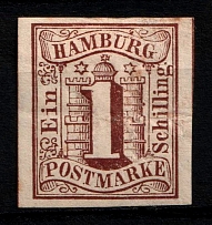 1859 1s Hamburg, German States, Germany (Mi. 2, Sc. 2, CV $170)