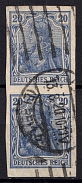 1915-19 20pf German Empire, Germany, Pair (Mi. 87 II U, Imperforate, Signed, Canceled, Rare, CV $9,000)
