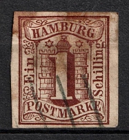 1859 1s Hamburg, German States, Germany (Mi. 2, Canceled, CV $160)