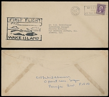 Worldwide Air Post Stamps and Postal History - United States - 1935 (August 20-23), PAA Wake Island - Honolulu Pacific Survey Flight legal size cover, franked by Washington 3c violet, tied upon arrival with Honolulu machine …