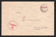 1941 (13 June) Germany, Field Post Office cover to Baden with rare red field mail handstamp