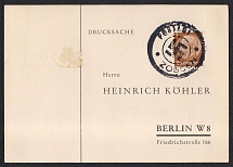 1938 (Oct) Postcard with Provisional stamp ZOSSEN (Sosnova), on printed matter addressed to BERLIN. Occupation of Sudetenland, Germany