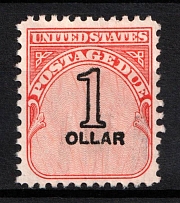 1959 1D Postage Due Stamp, United States, USA, Block of Twenty (Scott J100, MISSING 'D' in 'DOLLAR')