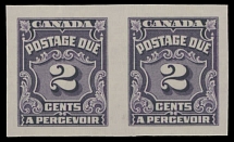 Canada - Postage Due stamps - 1935, Numerals, 4th issue, 2c dark violet, horizontal imperforate pair, full OG, NH, VF, C.v. $325, Unitrade C.v. CAD$450, Scott #J16a…
