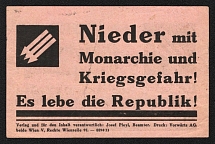 193? 'Down with Monarchy and Danger of War!', The Anti-Fascist Propaganda, 'Iron Front' Leaflet, Austria