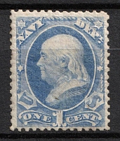 1873 1c Franklin Official Mail Stamp 'Navy', United States, USA (Scott O35, Ultramarine, CV $160)