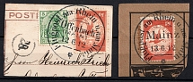 1912 5pf and 10pf on pieces, Airmail on the Rhine and Main Postmark, German Empire, Germany, Airmail