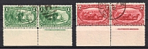 1898 Trans-Mississippi Issue, United States, USA, Pairs (Scott 285, 286, Sheet Inscriptions, Margins, Canceled, CV $320)