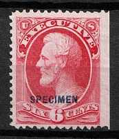 1875 6c Lincoln, Special Printing 'Specimen' on Official Mail Stamp 'Executive', United States, USA (Scott O13S, Carmine, Blue Overprint, CV $70)