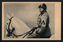 1937 'Mussolini during a parade', Propaganda Postcard, Third Reich Nazi Germany