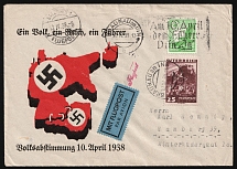 1938 (10 Apr) 'One Nation, One Empire, One Leader', Referendum, Airmail, Third Reich, Germany, Propaganda, Cover from Salzburg - Braunau am Inn to Hamburg