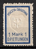 1946 1m Ettlingen, Poland, Polish DP Camp, Displaced Persons Camp (Wilhelm 8 A, COLORLESS Eagle, CV $330)