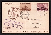 1938 (6 Jun) Belgium Airmail postcard from Spa to Brussels, with special postcard and postmark to the Aviation day in Spa