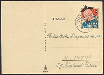 1940 Germany Third Reich, WWII Propaganda Field mail #L13749 postcard, Caricature Churchill Canceled Tornesch