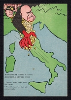 'Mussolini is Always Right', WWII Italian Propaganda, Mussolini Caricature, Postcard, Mint