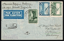 1935 Belgium, First Flight Airmail Cover, Brussels - Paris - Cotonou (Dahomey) Return to Sender handstamp, franked by Mi. 280, 282, 378
