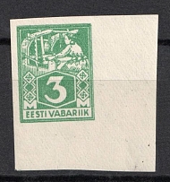 1924 3m Estonia (Mi. 36, PROOF, Corner Margin, MNH)