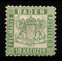 1862 18k Baden, German States, Germany (Mi. 21 a, Sc. 24, CV $1,550, MNH)
