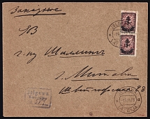 1919 (19 Nov) West Volunteer Army, Russian Civil War registered cover to Mitava (Jelgawa), franked total 80 k (Signed)