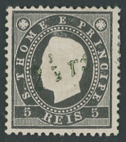 Portuguese Colonies - Guinea - NEWSPAPER STAMPS: 1892, green surcharge 2½r on King Luiz 5r black, perforation 12½, nice centering, large part of OG, VF, C.v. $500, Scott #P8a…