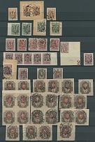 Ukraine - Trident Overprints - Odessa - Type 6 - REMARKABLE SELECTION OF IMPERFORATES: 1918, 70 mint and used (30) stamps, including 17 inverted overprints, rare mint 50k, inverted overprint on 70k (not priced unused), scarce 5r …