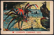1915 Entenre Cordiale, Caricature, Illustrated Postcard of Russian Empire, Russia