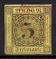 1852 3kr Baden, German States, Germany (Mi. 2 b, Canceled, CV $30)