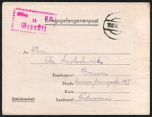 1943 (16 Dec) WWII German Prisoners of War POW Camp in Poland, Cover to Briesen (Oflag II C)