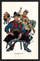 'December 7, 1942', WWII Anti-Axis Propaganda, Hitler Tojo Caricatures, Cartoon Illustration Postcard By Polish Artist Arthur Szyk, Mint