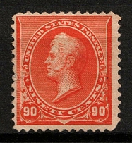 1890 90c Perry, United States, USA (Scott 229, Red Orange, CV $450)