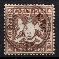 1861 1Kr Wurttemberg, Germany (Mi. 16 y b, Canceled, CV $420)